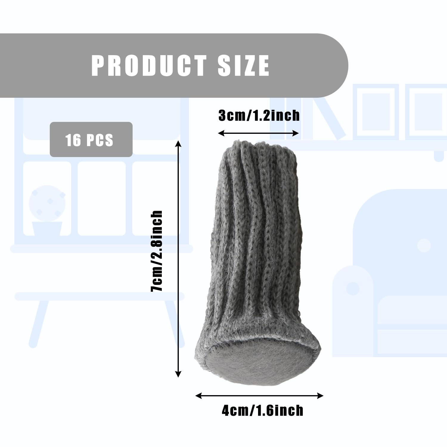 Bojueshaw 16PCS Grey Elastic Knitted Chair Leg Sleeves,Non-Slip Chair Table Feet Socks for Silent Protection in Bedrooms and Dining Rooms(Felt Bottom) - Image 2