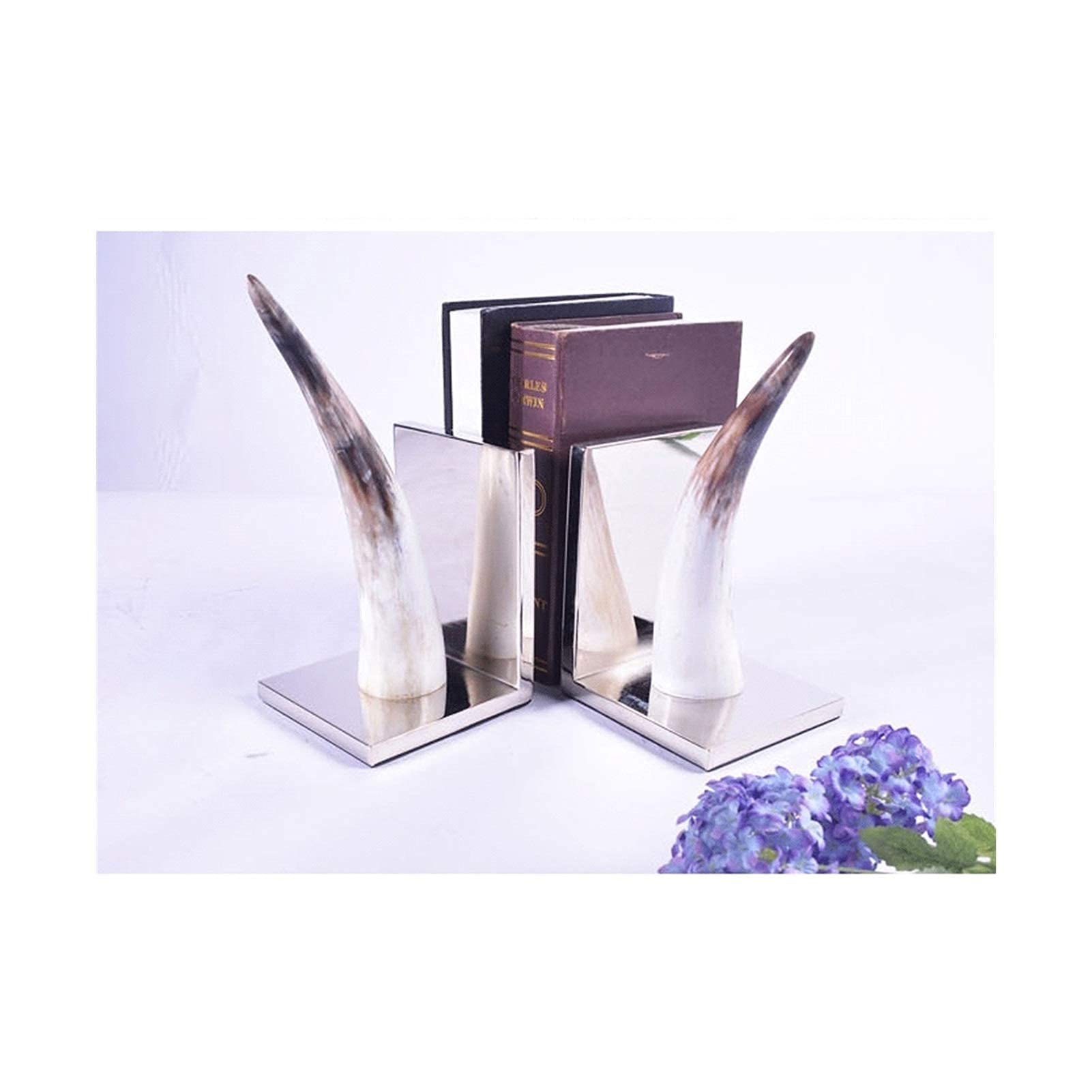 Buchstützen aus Metall, Hörner, Buchstütze, Bücherregal, Dekoration, einfache Retro-Buchstützen, Gold, Silber, kreativer Büro-Bücherständer, 1 Paar Buch-Organizer (B)