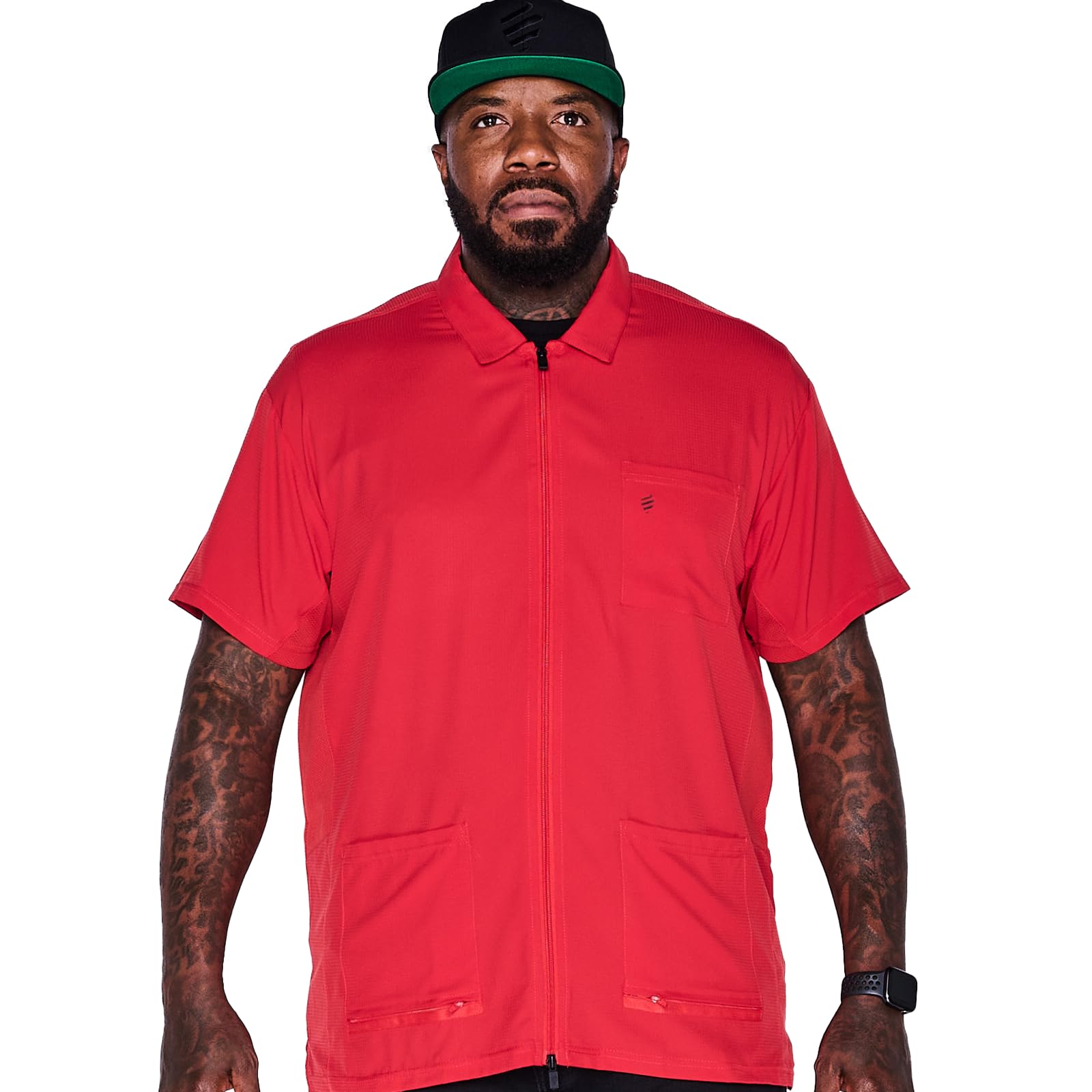 Barber Strong Barber Jacket, Men's Red, Hair Repellent, Lightweight and Breathable Vented Side Panels, Features Easy Hair Removal and 2-Way Zipper