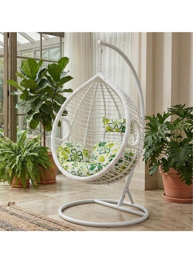 Outdoor Hanging Egg Chair with Stand Luxury White Swing Chair with Cushion Balcony & Garden Patio Chair for Indoor Outdoor Use Heavy Duty Steel Frame