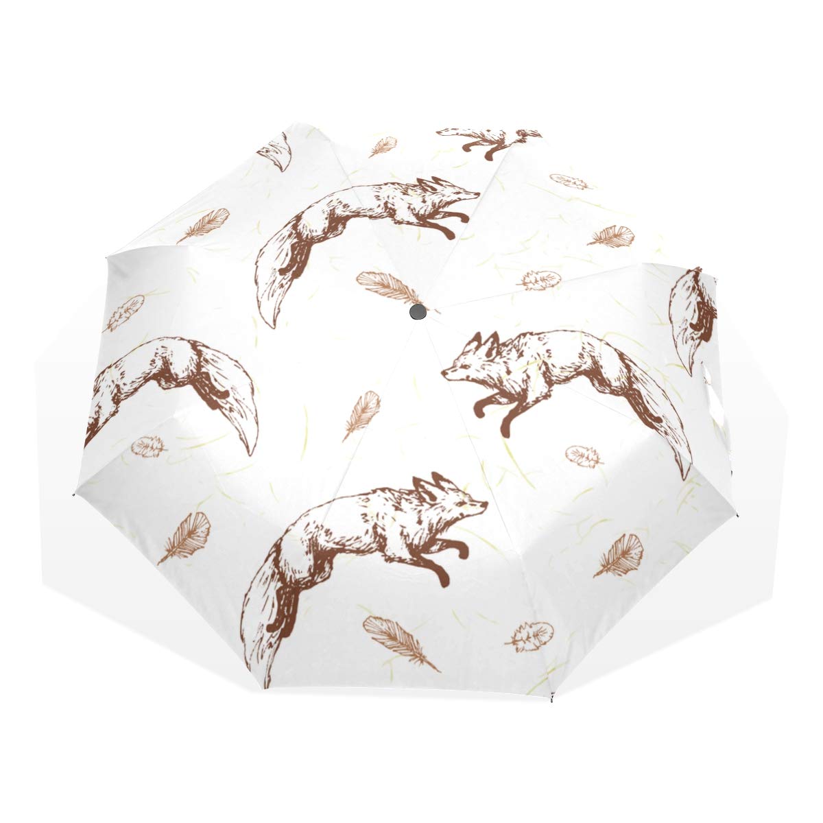 Foldable Umbrella for Travel Jumping Fox Animal Design 3 Fold Art Umbrellas(Outside Printing） Folded Umbrellas for Women Sun Umbrella for Women Sun Travel Umbrella