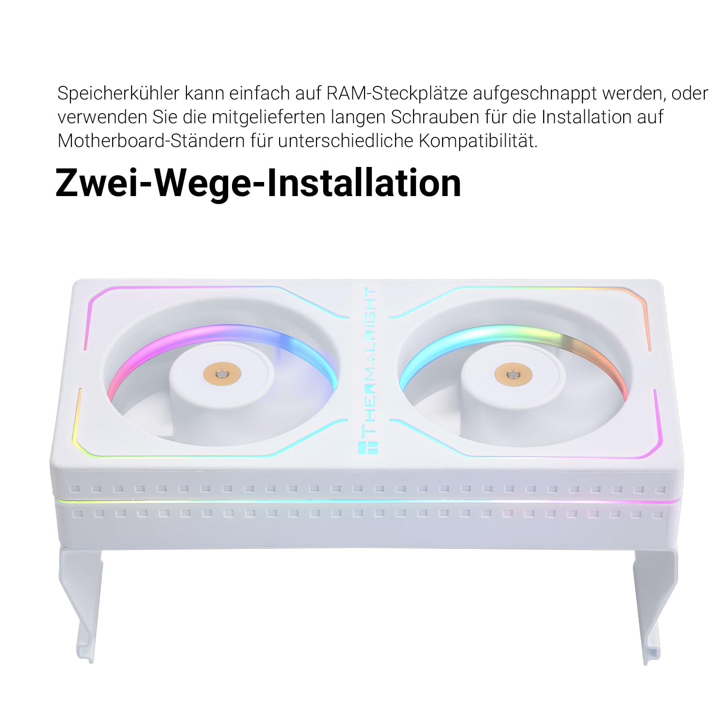 Thermalright MC-2 ARGB White Memory Cooler, double ventilateur avec design PWM 3200 tr/min, refroidisseur de RAM silencieux, flux d'air de 16,17 CFM pour kits de RAM DDR5/DDR4 de bureau (blanc)