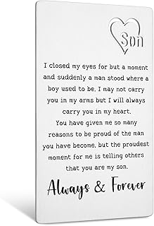 To Our Son Gifts From Mom and Dad Father Metal Card for Son from Mom Mother Engraved Inserts Card College Graduation Gifts for Son Graduation Birthday Christmas Deployment Gift xson4