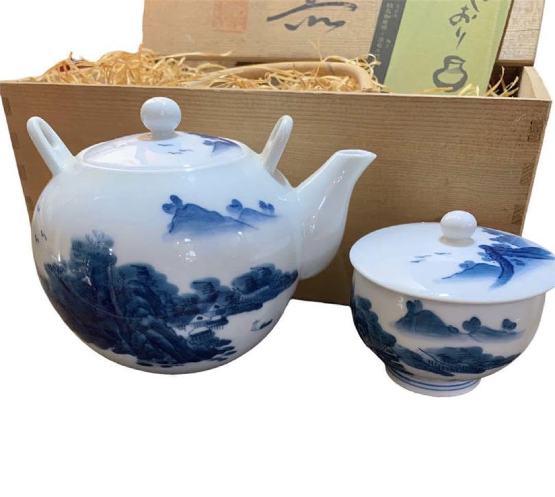 有田焼 畑萬陶苑 山水絵 玉露茶器 1式