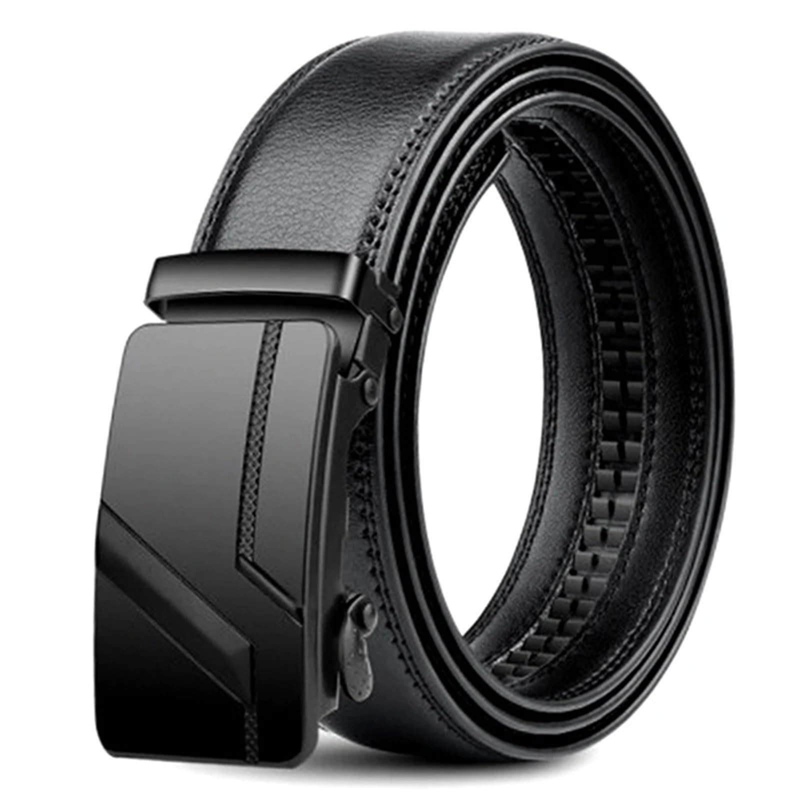 Cinturón de PU for hombre, talla grande, 105, 150, 140, 130, 160 y 170 cm, automático, con hebilla simple, color negro, 3,5 cm de ancho.