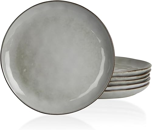 famiware Juego de 6 platos de ensalada, platos de postre de 8 pulgadas, juego de platos redondos de cerámica oceánica para cocina, platos de