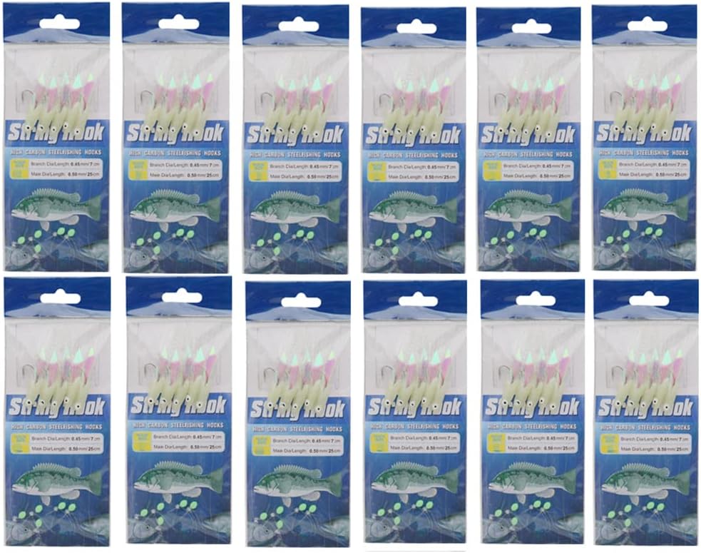 Luminous Fishing Bait Rigs Freshwater Fishing Fish Skin Fish Skin Glow Fishing Beads with Sharp Hooks Soft Shrimp Lure Feather Hooks Rigs for Saltwater