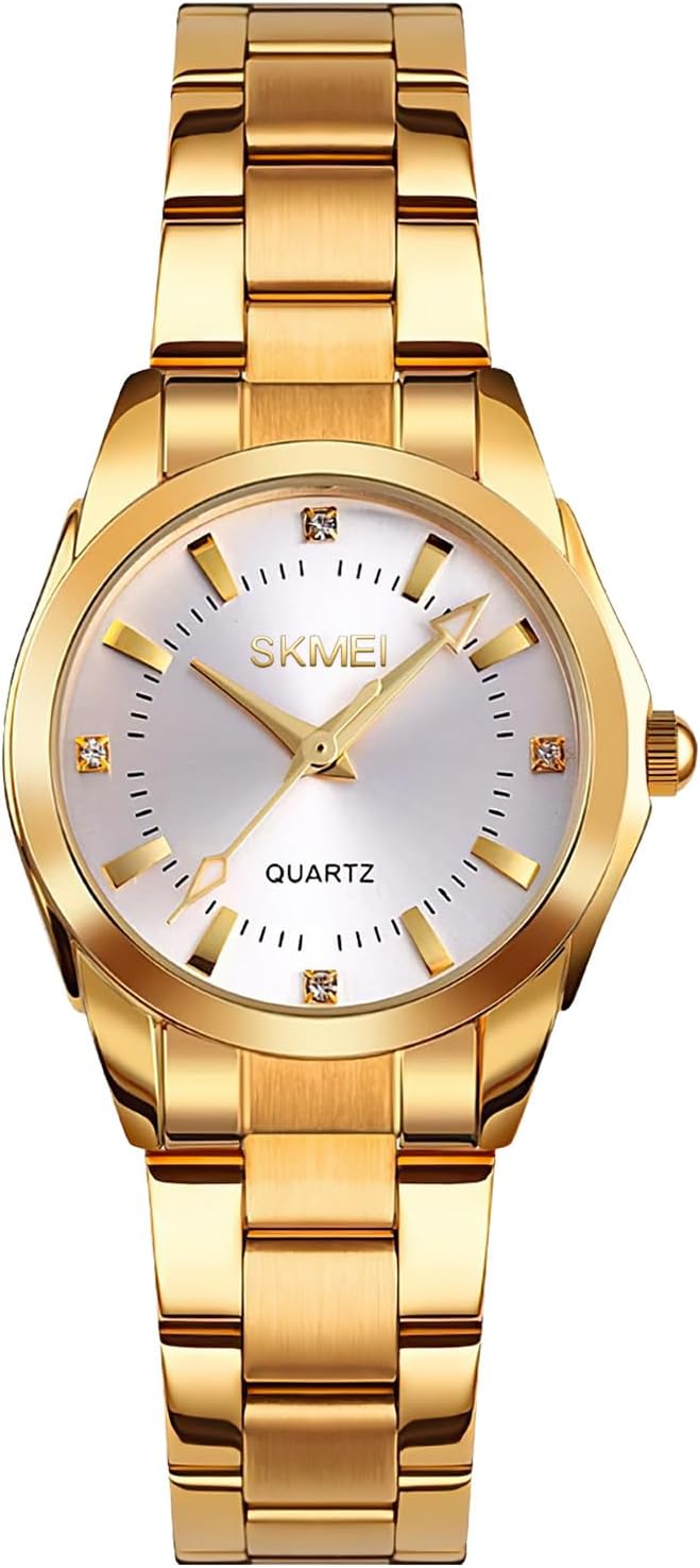 Small Minimalist Watches for Women: Classic Analogue Quartz Watch with Stainless Steel Strap - Gold Silver Wristwatch with Waterproof Dial Gifts for Elegant Dress Ladies