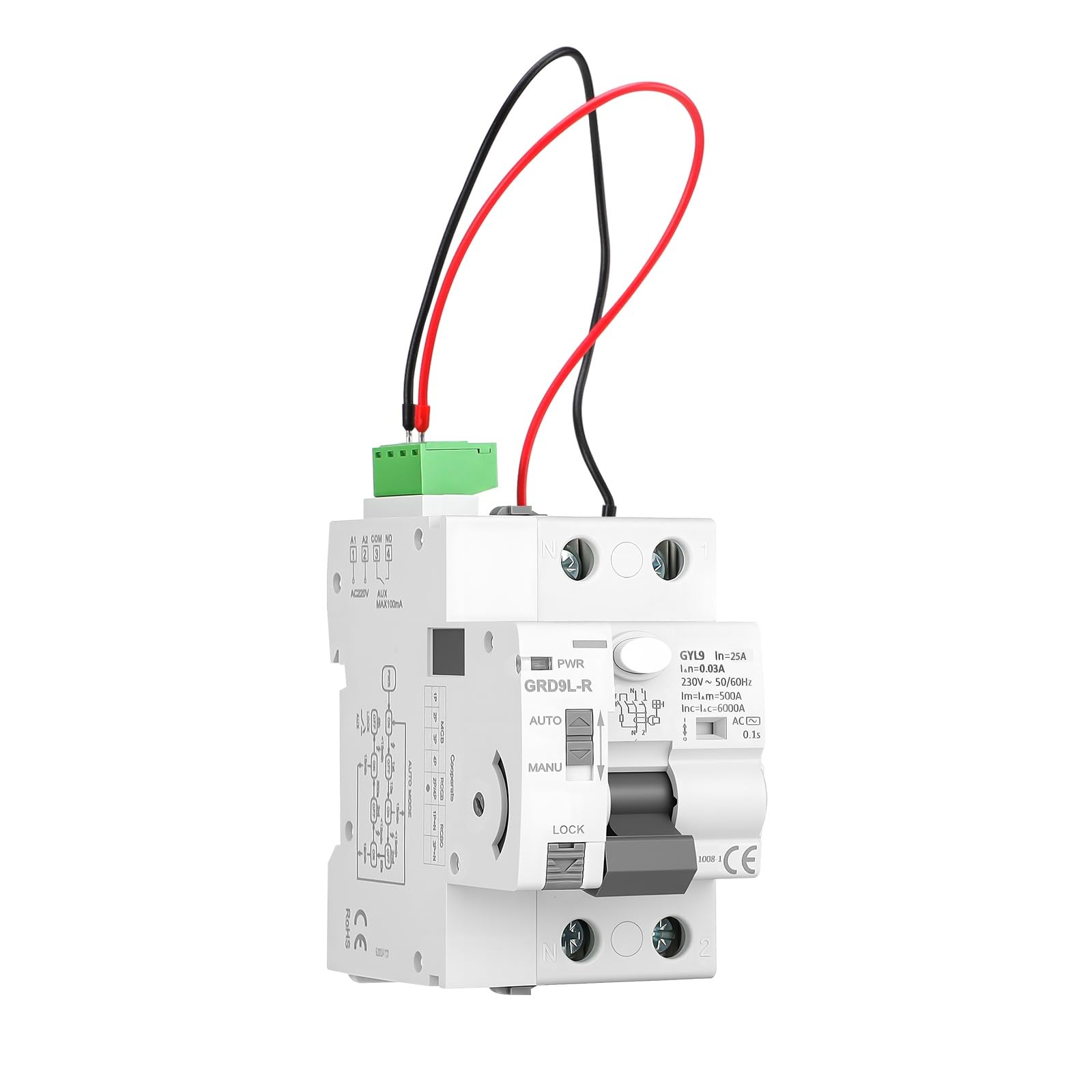 25A 30mA Salvavita Interruttore di Protezione da Perdite Tipo AC con Interruttore a 2 Poli 220V Interruttore di Sicurezza Intelligente Dispositivo di Protezione Differenziale a Bassa Tensione