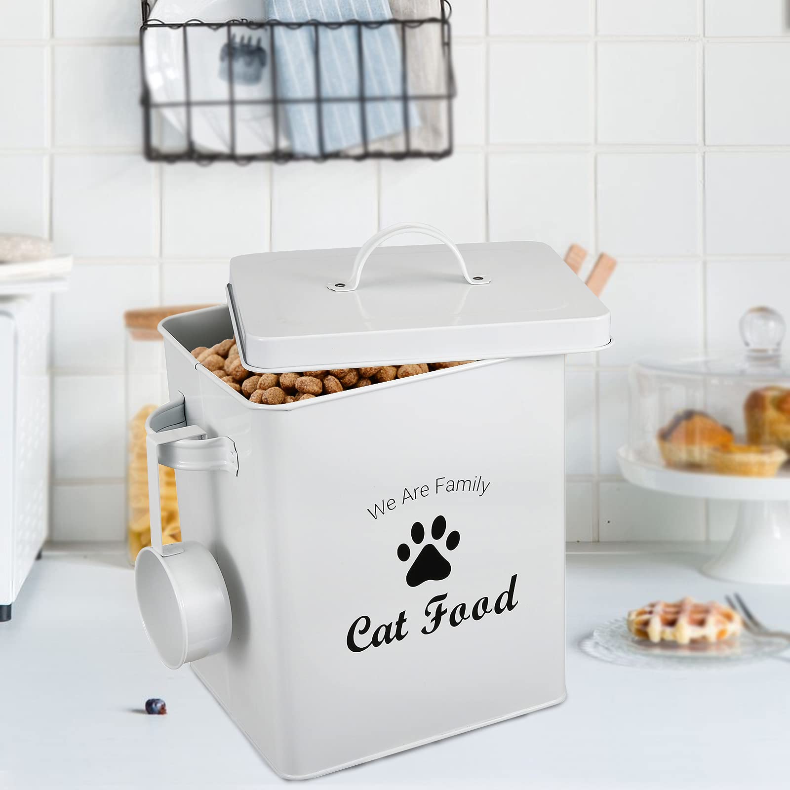 Pethiy Boîtes pour nourriture et friandises animaux-Conteneur Croquette Chat -2.3kg nourriture Boîtes de rangement，Conteneur avec poignée de Transport,Acier carbone revêtu