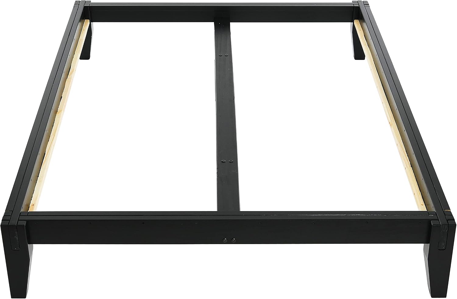 Main + Mesa Yume Modern Solid Wood Platform Bed with Japanese Joinery, Black Finish, Queen