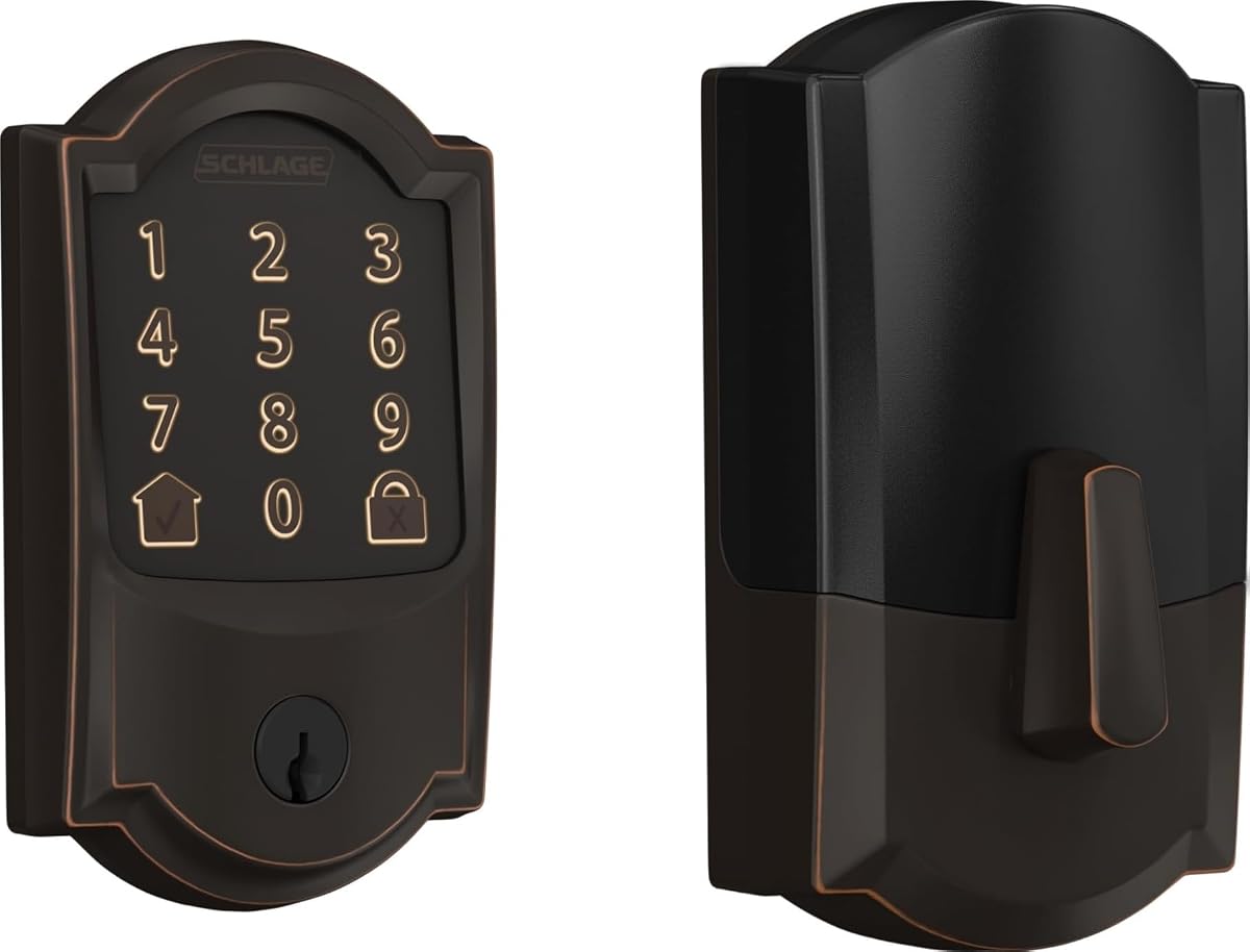 Encode Smart WiFi Deadbolt Lock para puerta principal - Entrada sin llave con aplicación o pantalla táctil - Funciona con Alexa, Apple HomeKit, Hey Google y Airbnb - Crea códigos para invitados - Bronce envejecido | Cerradura de puerta de entrada sin llave, Teclado con pantalla táctil, Control de aplicaciones, Alexa, Google Home, Compatible con Ring y Airbnb, Certificados