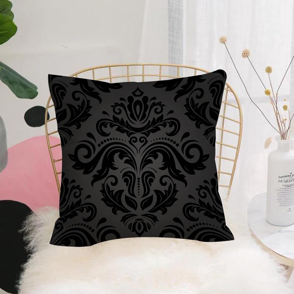 HYMSXW Cushion Cover,Throw Pillow Case Home Decorative for Living Room Bedroom Sofa Chair 20X20 Inch,Dark gray, Damask arabesque and black floral elements Antique Ornament,Pillowcase 50X50cm