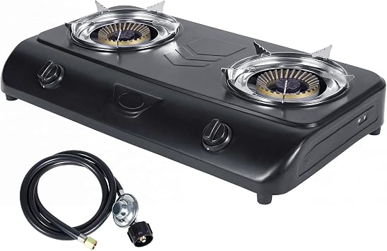 Bestfire Portable Outdoor Propane Stove, 24,000 BTU Dual Burners with Auto Ignition, Rust-Resistant Alloy Steel, Regulator & Hose, Portable Propane Camp Stove for Camping, RV, Tailgating, BBQ
