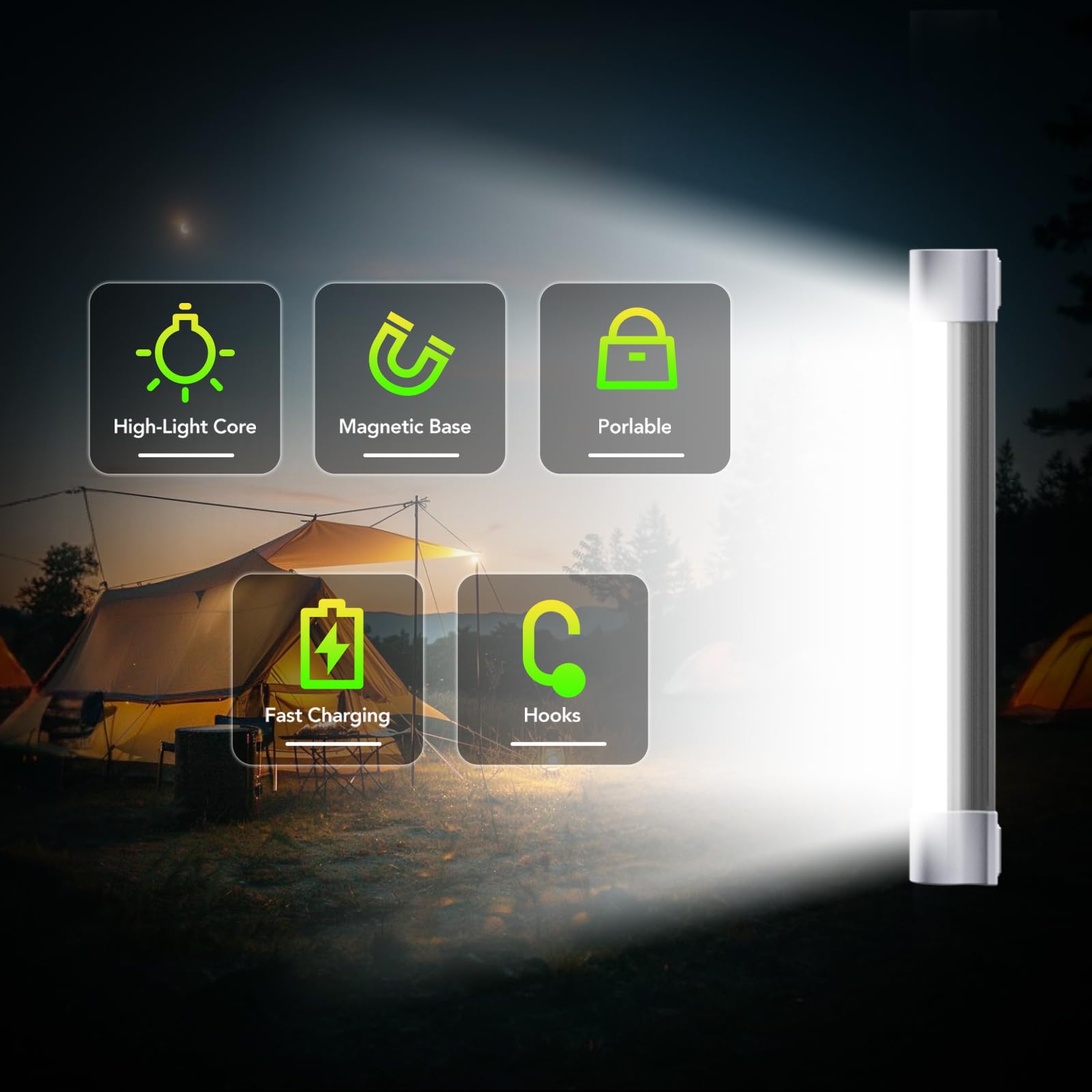 LETOUR Aimants Tube LED Lumière Feux de travail 120 W 8000lumens 5 niveaux d'intensité Lanterne de camping lumières USB Portable rechargeable avec 4 aimants Endurance pour 40 heures