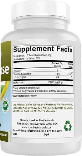 Miniatura 6 de Best Naturals Polvo puro D-manosa - Suplemento de limpieza del tracto urinario - 8 onzas