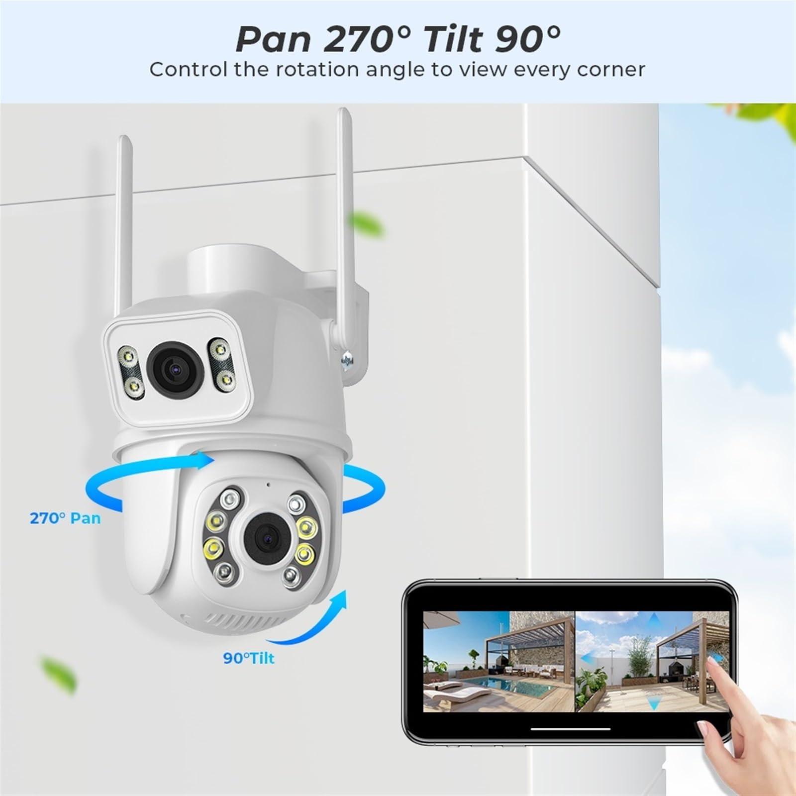Telecamera di Sorveglianza, Telecamera PTZ 4K 8MP Visione notturna a doppio schermo AI Monitoraggio automatico IP di sorveglianza CCTV sicurezza esterna 4MP