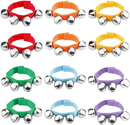 POPLAY Jingle Bells, 12 unidades de instrumentos musicales para niños, campanas de tobillo para recuerdos de fiesta, bolsas de regalos