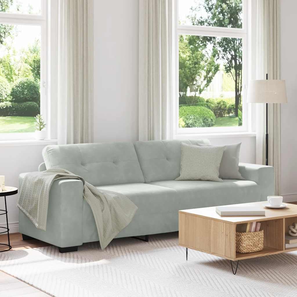 Sofa 3-osobowa, aksamitna, jasnoszara 220 x 78 x 80 cm