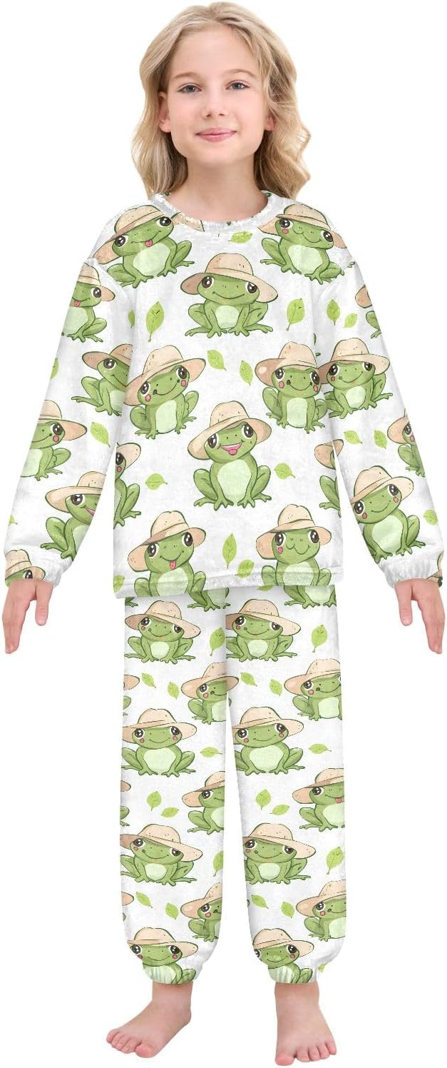 Kids Flannel Sets Cute Frog Warm Plush Relaxed Clothing for Boys and Girls