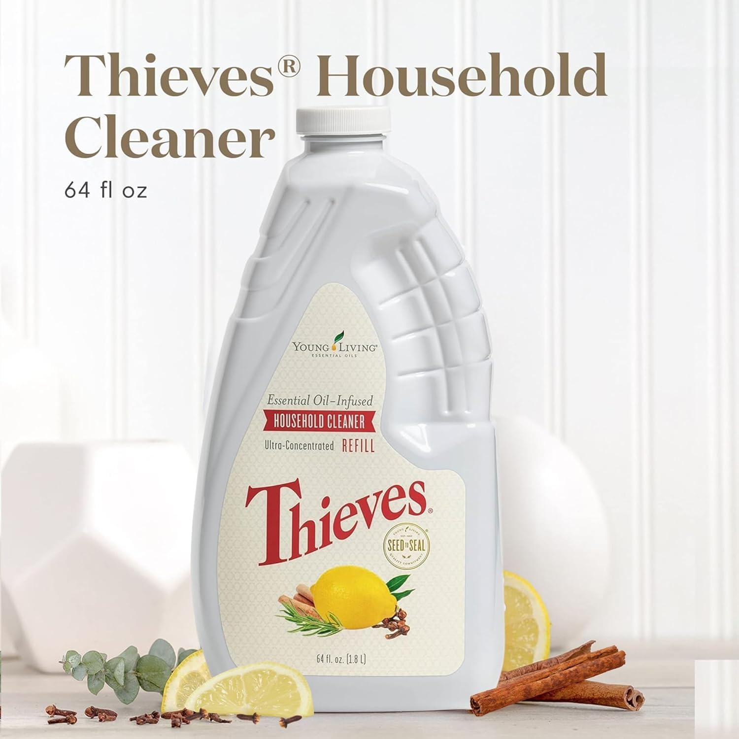 Young Living Thieves Household Cleaner Refill | 64 fl oz | All-Surface Home Cleaner | Plant-Based | Pet-Safe Formula | Water and Essential Oil Infused