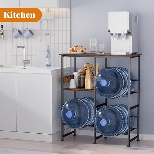 Miniatura 6 de Soporte para jarra de agua de 5 galones, estante resistente para botellas de agua con estantes de madera, soporte dispensador de jarra de agua para