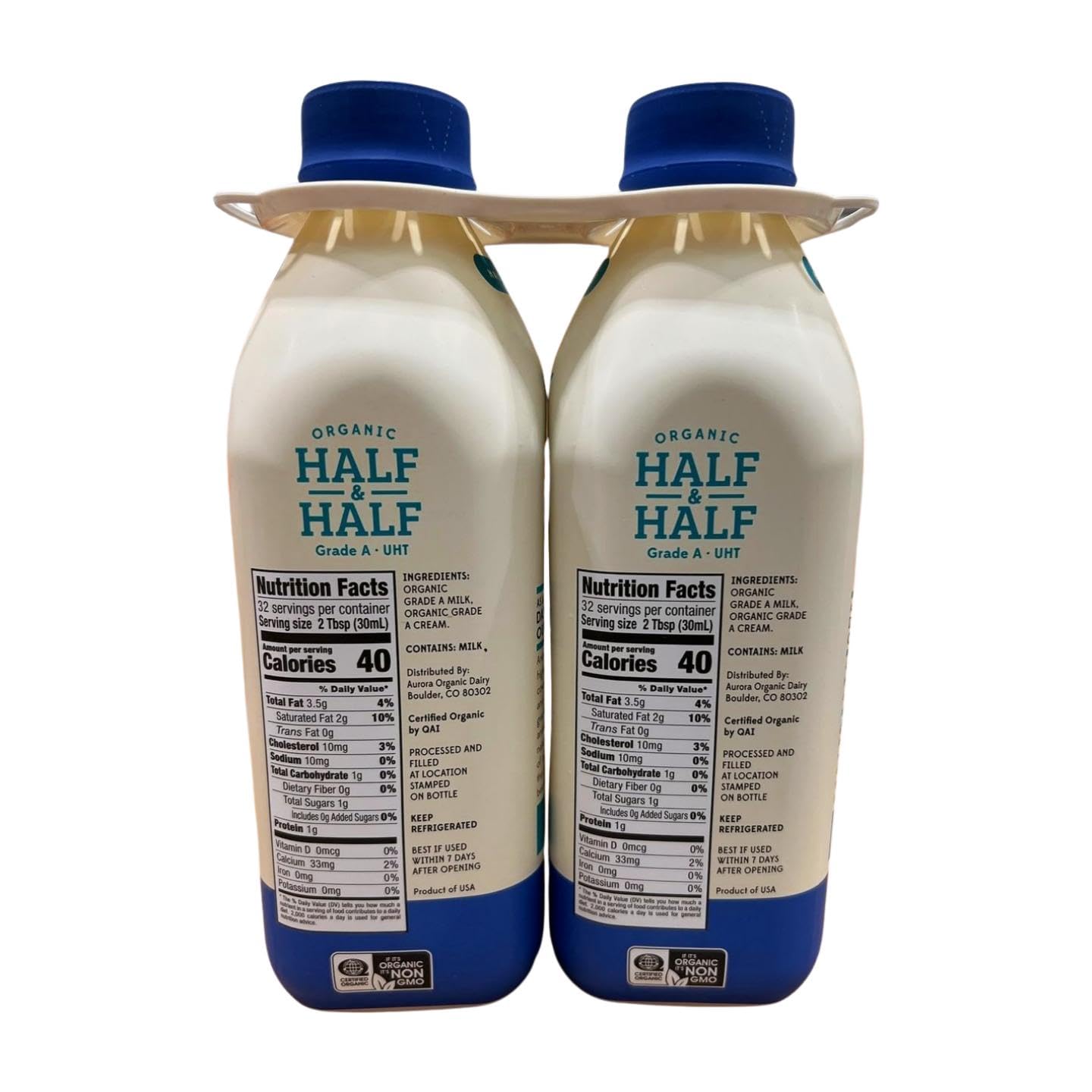 Half and Half Organic Grade A UHT, Pack of 6, 32 FL OZ (946 ml) Each
