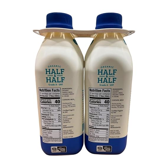 Organic Grade A UHT Half and Half, Pack of 2, 32 fl oz Each