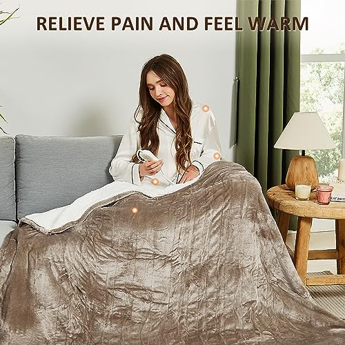 JKMAX Heated Electric Blanket King Size - 100"x90" Flannel Heating Blanket with 10 Heating Levels & 5 Time Settings Over-Heat Protection, Winter Warmer for Adults with ETL Certification(Ivory)