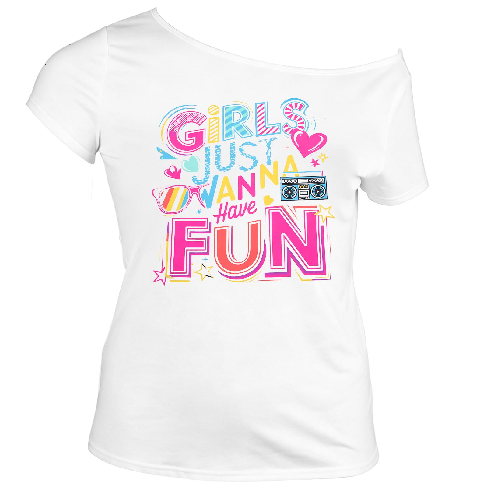 90s 80s Outfit for Women 80's Theme Party Disco Shirt Off The Shoulder Tops Vintage 90s Neon Off Shoulder Top, A-white, S