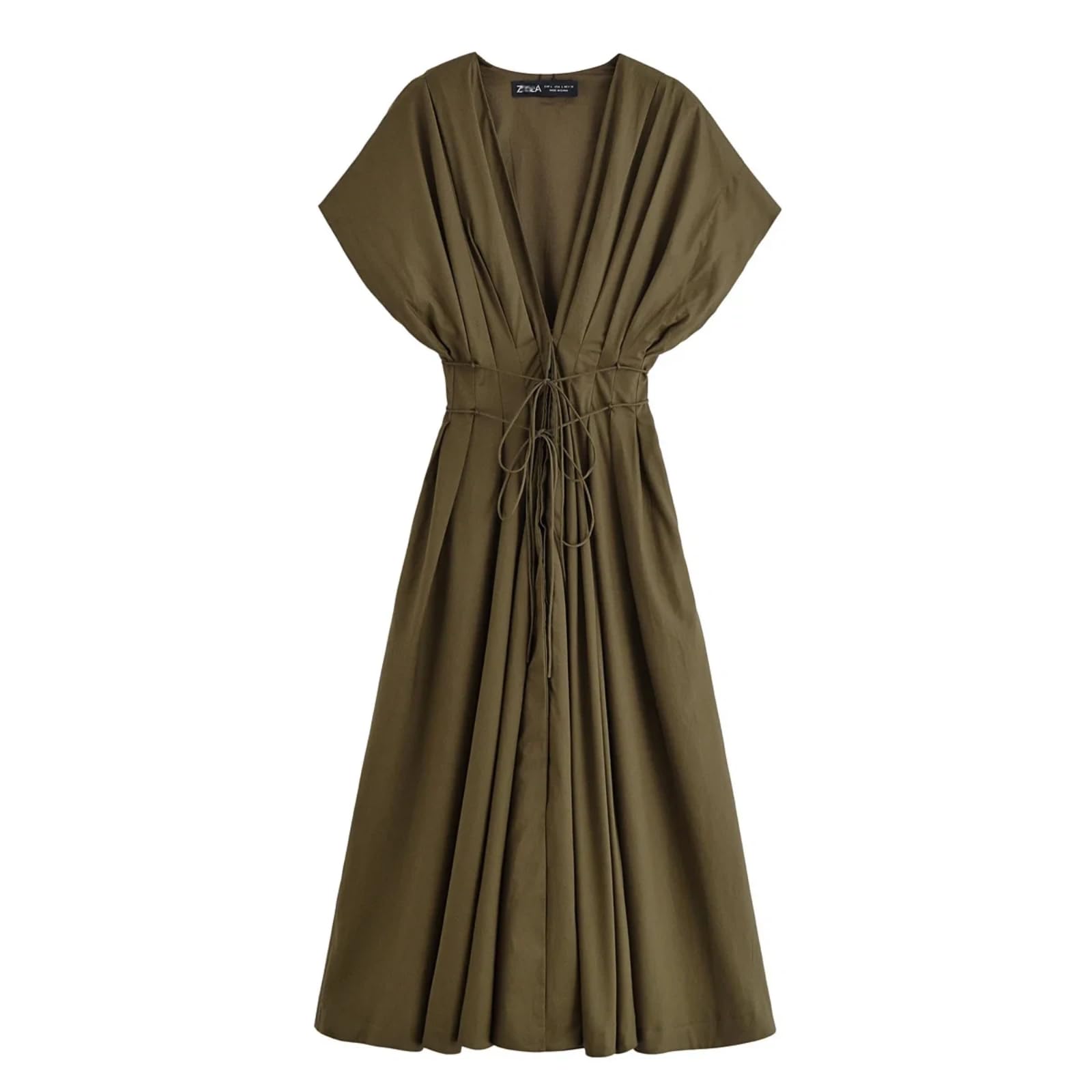 Vestido Plisado de Mujer de Verano con Escote en V y Manga Corta Vestido Elegante y Ajustado de Playa