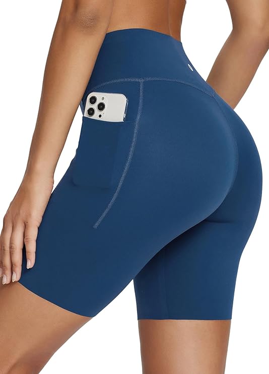 baleaf Freeleaf Women's 8" High Waist Biker Shorts with Pockets Yoga Running Volleyball Workout Gym Shorts for Summer Spandex