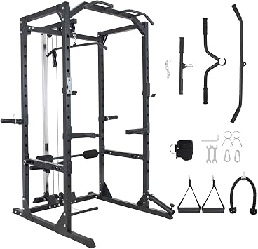Power Rack Squat Rack with 110LBS Pulley for Home Gym