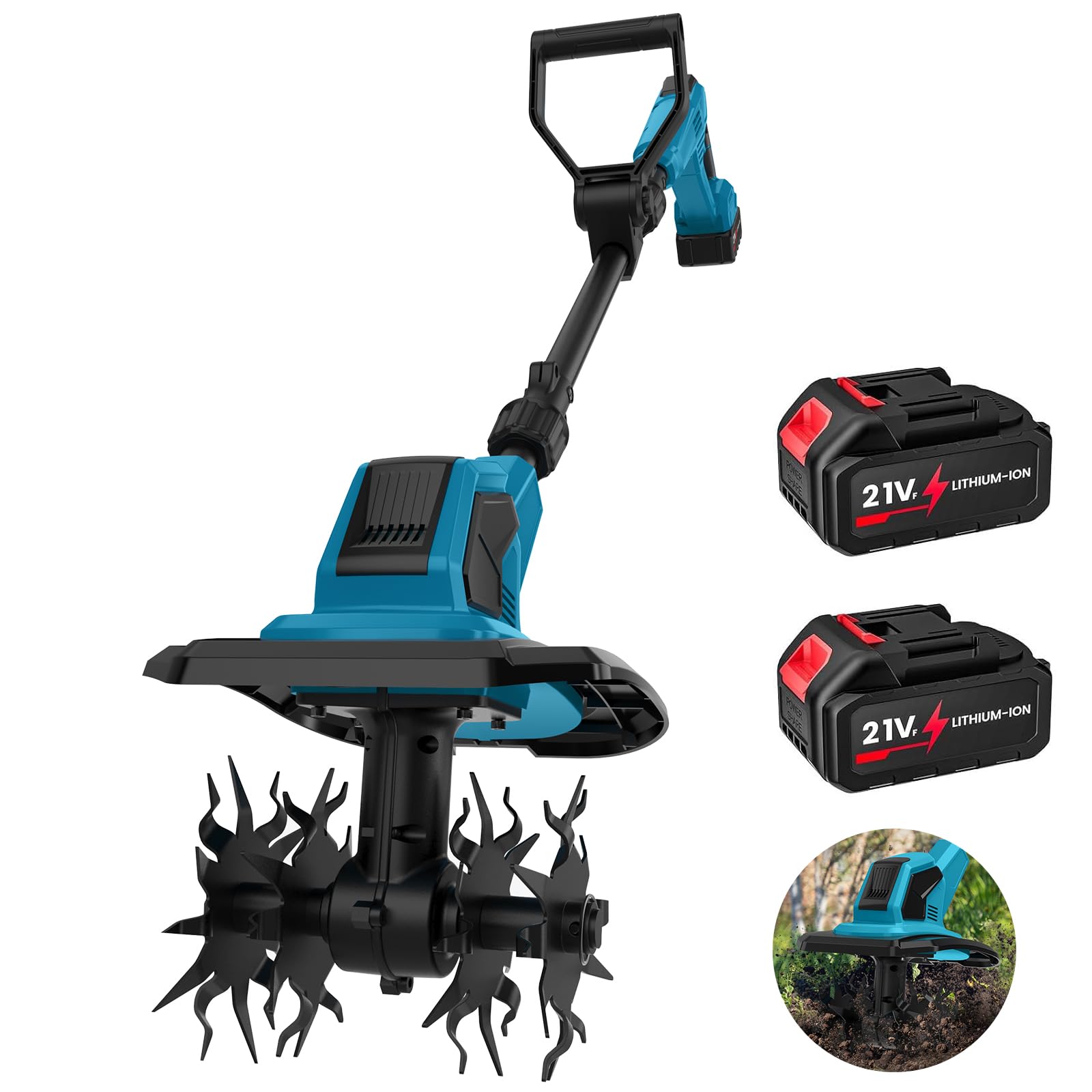 Motobineuse électrique sur Batterie 18 V, motobinatrice sans Fil, Largeur/Profondeur de Travail 10/25 cm, 360 TR/Min, Pliable, Tube télescopique, pour Jardin et Cours (1 Batterie)