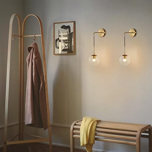 Miniatura 9 de BOKT Juego de 2 apliques de pared modernos de mediados de siglo con forma de globo de latón cepillado dorado juego de 2 lámparas de pared de bola de