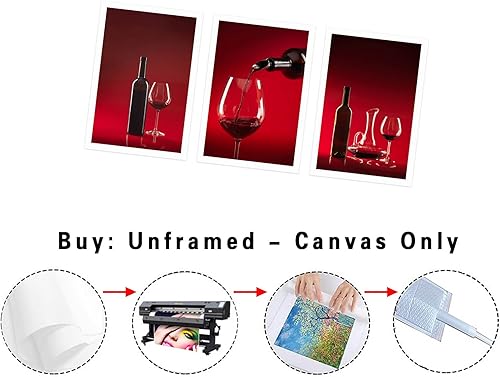 Miniatura 2 de 3 piezas de arte de pared de cocina, decoración de comedor, copa de vino tinto, abstracto en blanco y negro para sala de estar, dormitorio, oficina