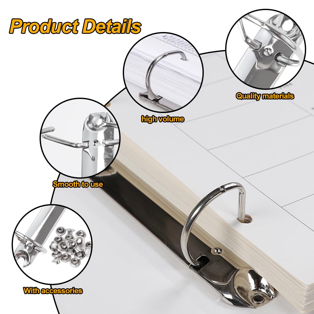 10 Pezzi Meccanismi per Raccoglitori ad Anelli Kit di Ricambio Meccanismi a 2 Anelli Clip in Metallo a Forma di D con Viti Dadi per Conservare Carta,Raccoglitori,Agenda