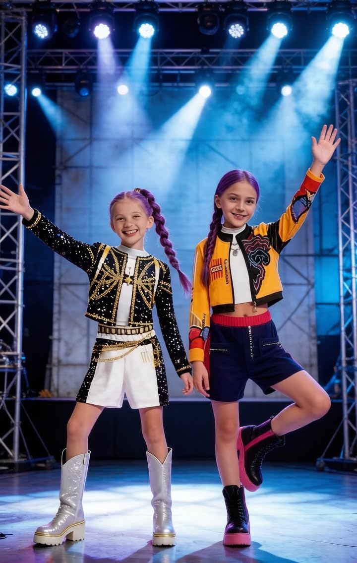 Kids Halloween Cosplay Costume Black Polyester 3 Pcs Set K-pop Fashion Performance Outfit for Girls - 3