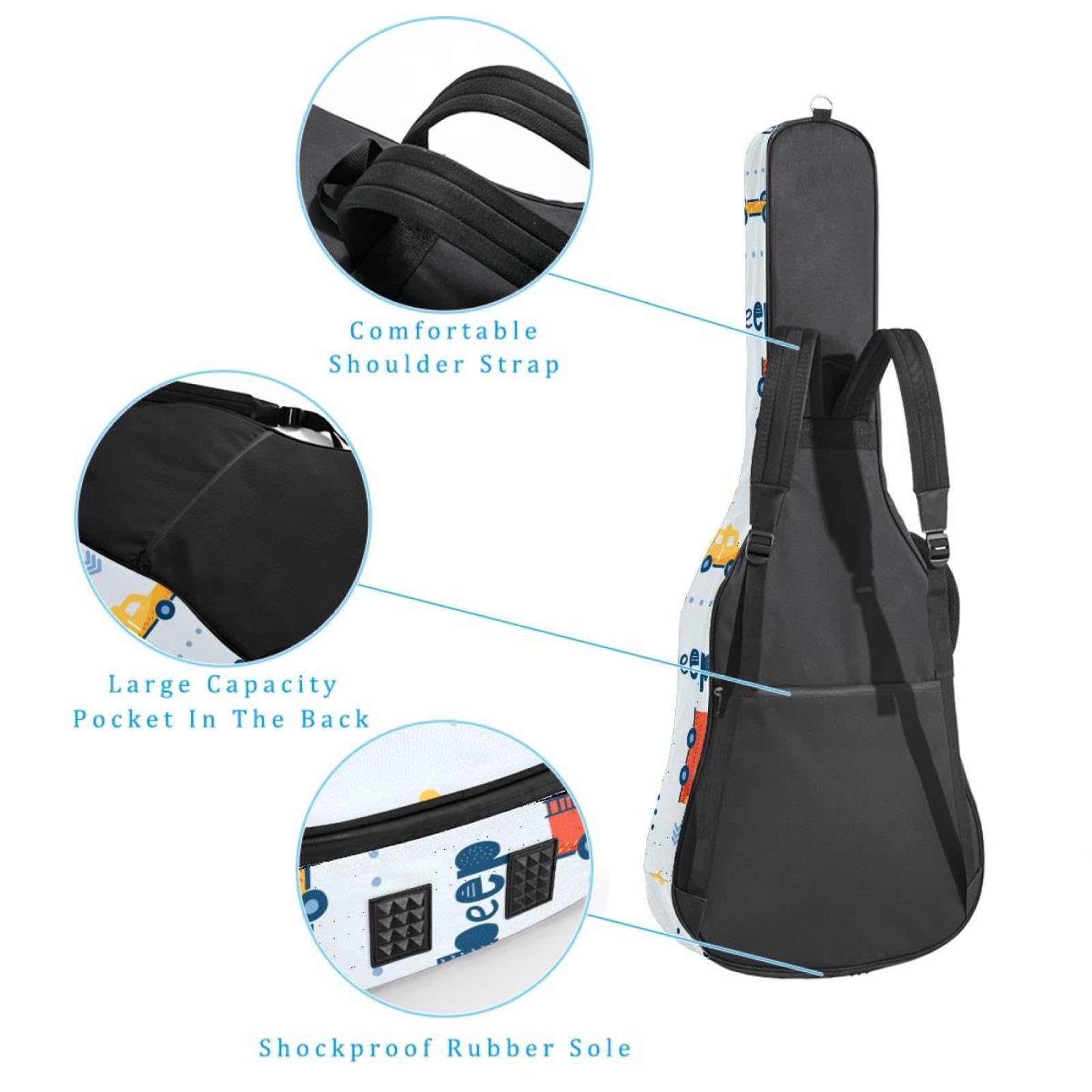 Torba na gitarę akustyczną wodoodporny plecak na gitarę grubo miękko wyściełany samochód klasyczna obudowa na gitarę, wielobarwny, 42.9x16.9x4.7 in, Organizer do torby