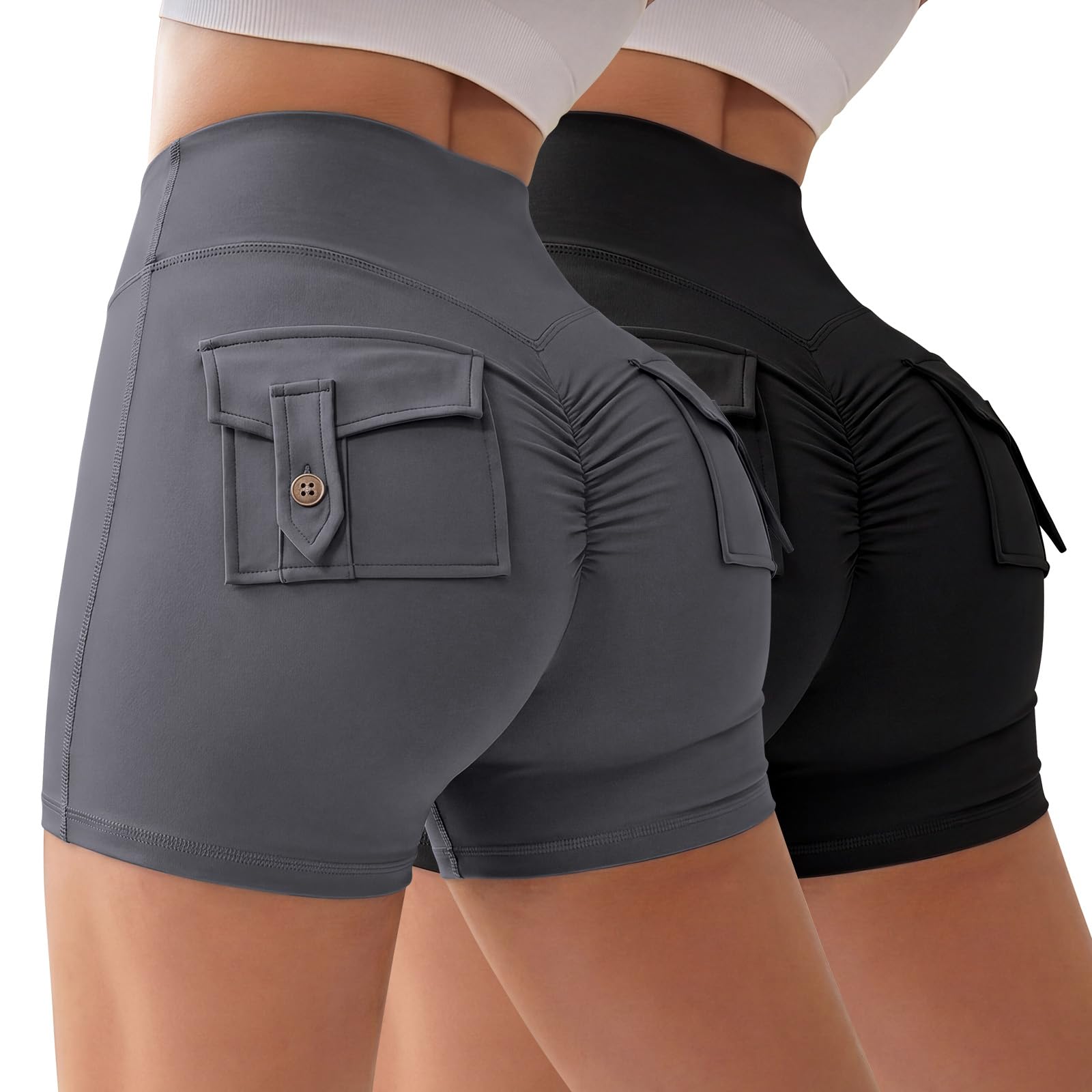 Didaey 2 Pack Women Scrunch Butt Workout Shorts with Pockets V Waist Athletic Gym Biker Shorts for Women Yoga Booty Bottoms