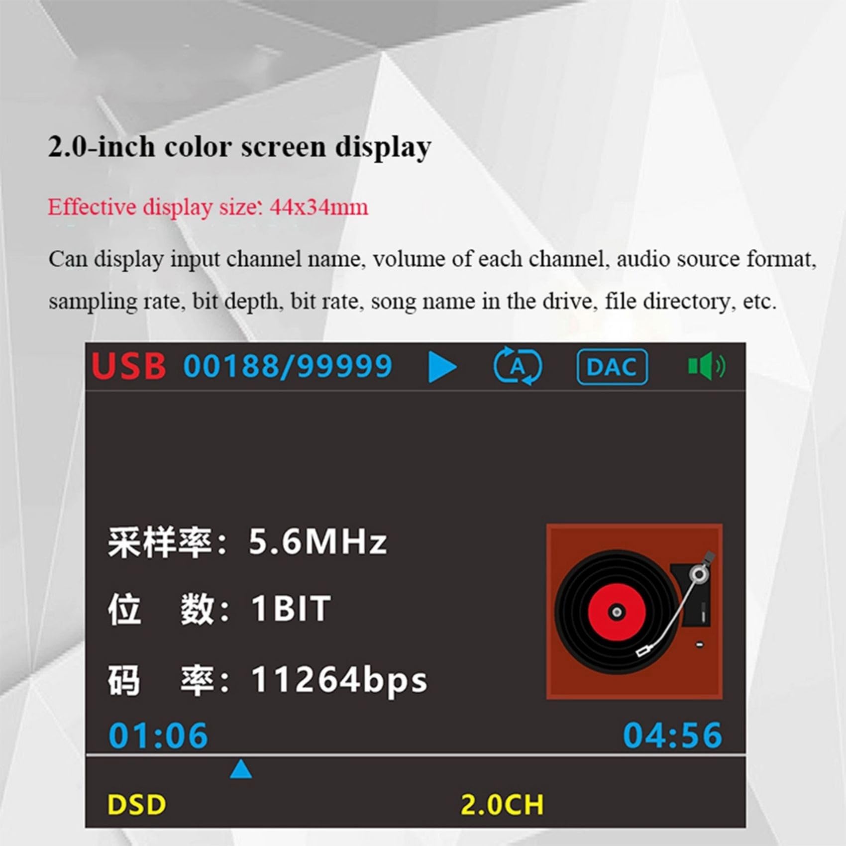Lossless HiFi Digital Audio Decoder Player Bluetooth ES9038Q2M Professional Music Turntable DTS Decoding EU Plug