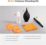K&F CONCEPT 15-in-1 Kit de nettoyage de caméra avec Air Blowing, stylo*1, vêtements*2, souffleur de poussière d'objectif, liquide de nettoyage 15ml* Wipes de nettoyage*10 DSLR Kit de nettoyage d'objectifs de filtre de caméra