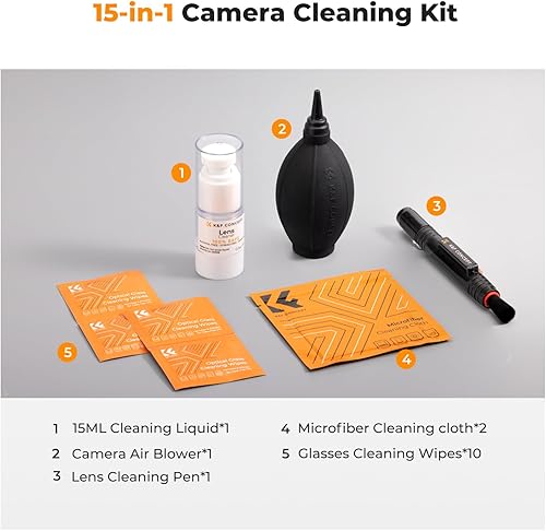 Miniatura 8 de K&F CONCEPT Kit de limpieza de lente de cámara 15 en 1 con soplador de cámara, 10 toallitas para gafas, líquido de limpieza, 2 paños de limpieza de