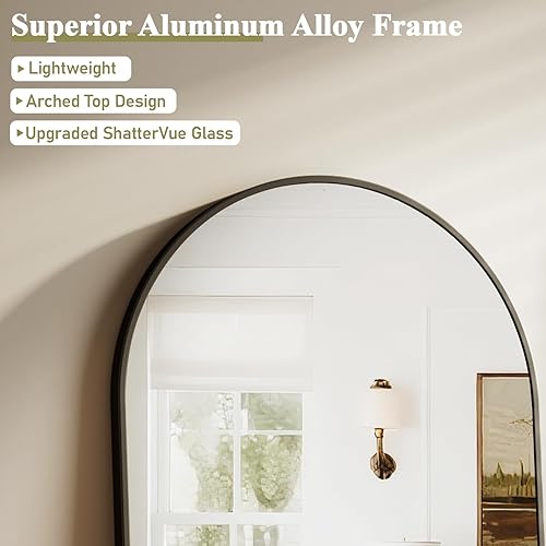 Miniatura 21 de HARRITPURE Espejo de baño arqueado de 20 x 30 pulgadas, espejo de pared, espejo de arco dorado, marco de aleación de aluminio, espejo de baño, sala