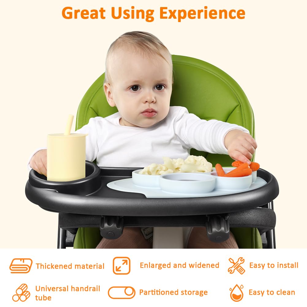 OSDUE Bandeja Universal para Cochecito,3 en 1 Bandeja para Aperitivos para Cochecitos con 2 Ganchos, Giratorio 360 Grados Accesorios Carro Bebe con Soporte para Bebidas Cochecitos con Reposabrazos.