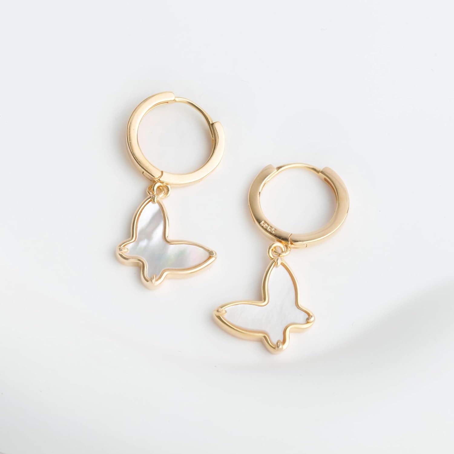Butterfly Dangle Earrings 925 Sterling Silver Mother of Pearl Butterfly Huggie Hoop Earrings for Women - Image 5