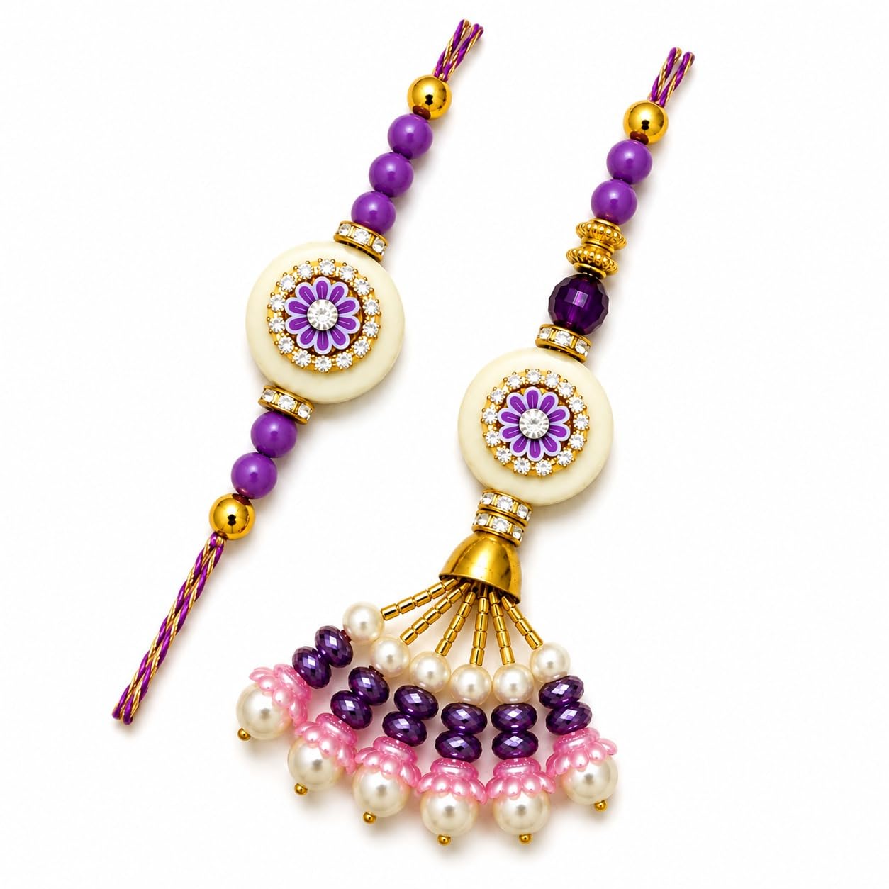 Purple Floral Bhai Bhabhi Rakhi Set-image-12