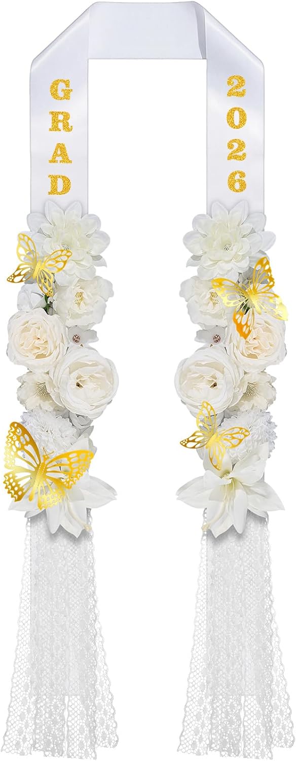 Spakon 2026 Graduation Lei, Class of 2026 Flower Graduation Stole with Artificial Leaves Card Letter Sticker Butterfly Decoration, Grad Necklace for Craft High School College Gift Ceremony Party
