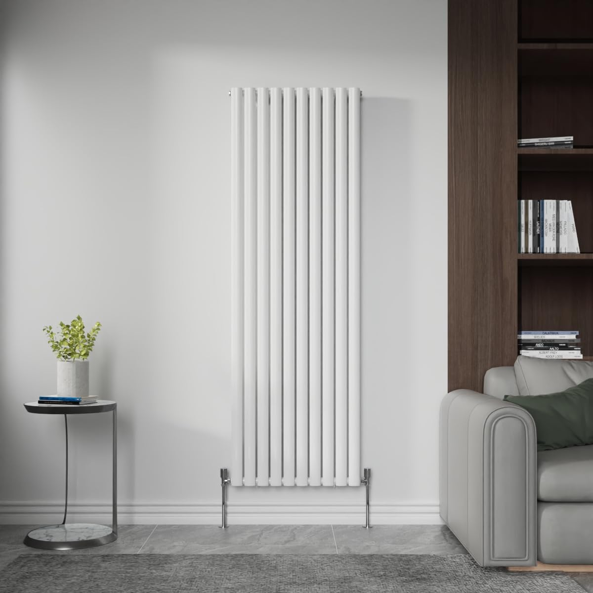 Nrg White 1800X590mm Gloss Single Panel Oval Radiator Vertical With Valves