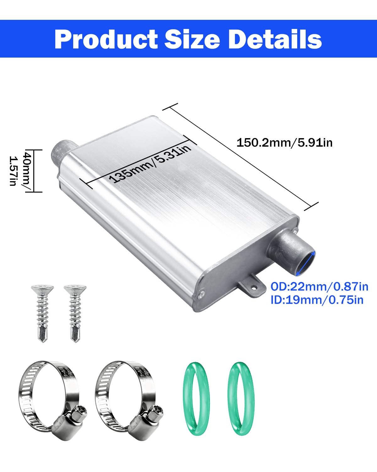 Erato Silenziatore di Scarico 24mm per Riscaldamento da Sosta Silenziatore in Lega di Alluminio Argento per Gruppi Elettrogeni di Emergenza Silenziatore per Riscaldatori Diesel Sistema di Scarico
